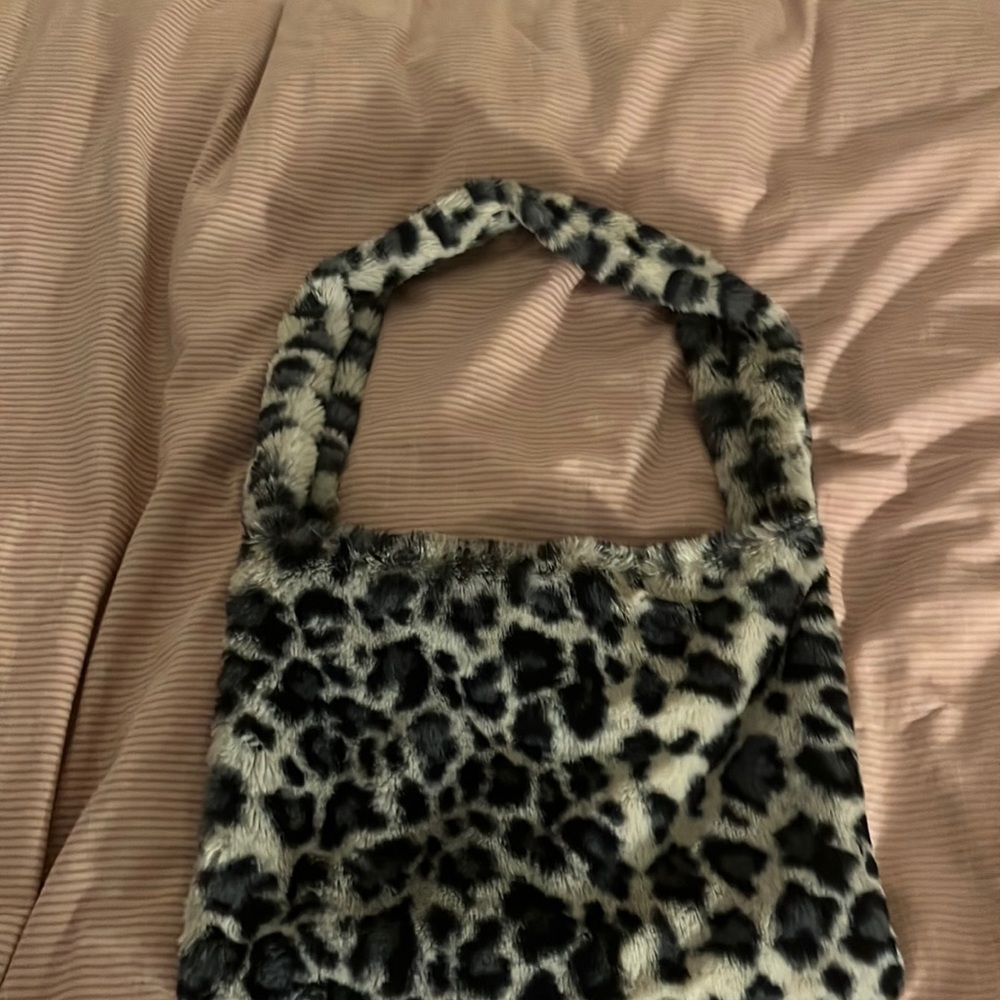Grey black and blue leopard bag from etsy